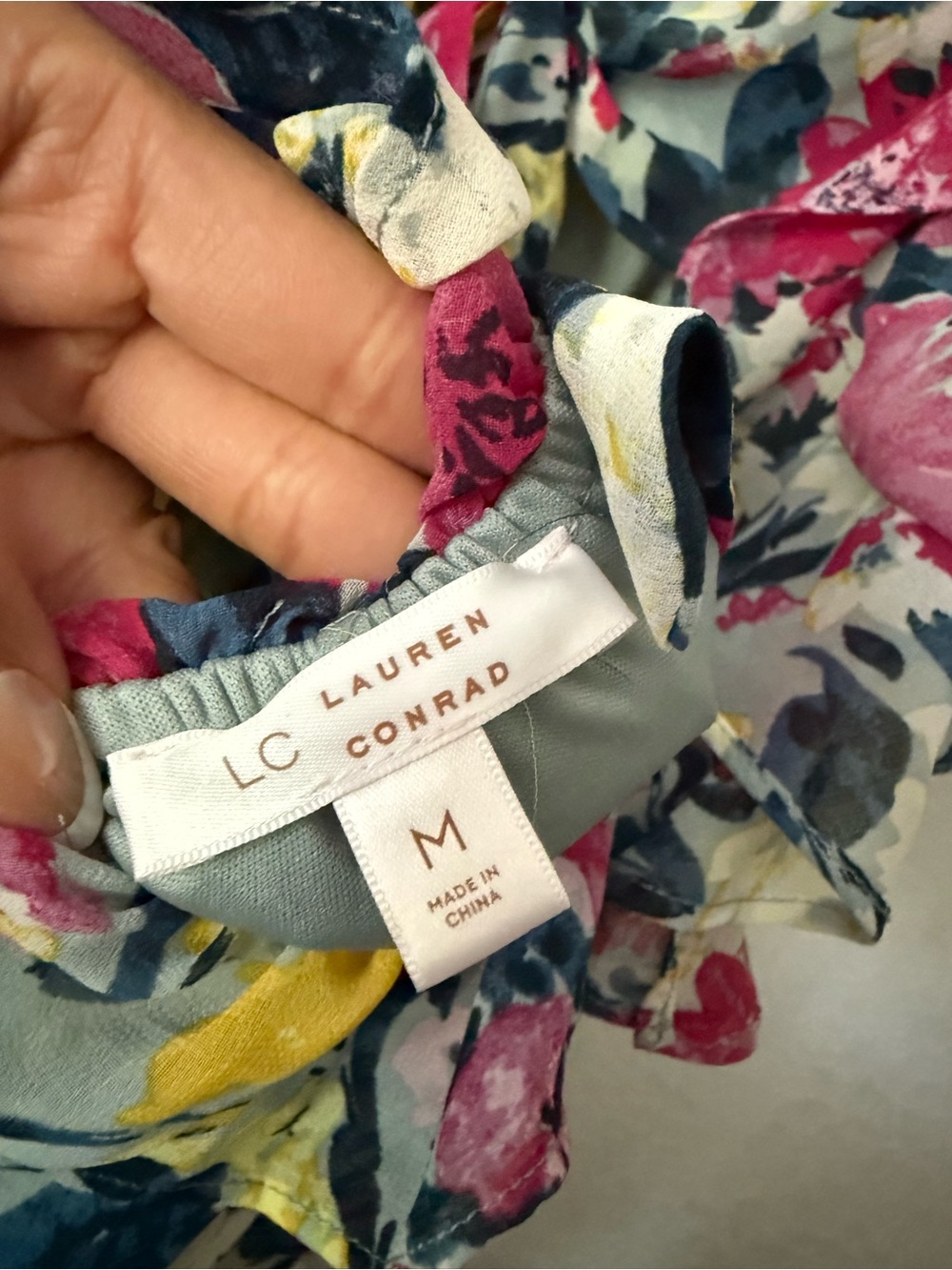 Lauren Conrad Floral Ruffle V-Neck Midi Dress in Pink, Blue & Yellow, medium - Picture 6 of 10